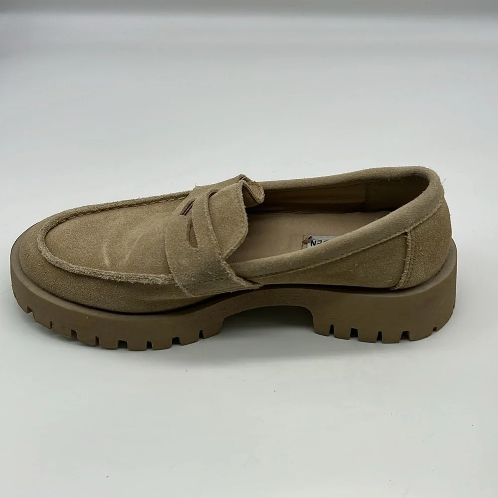 Steve Madden - Lila Taupe Suede Slip On Rounded Close Toe Chunky Loafer Size 8.5